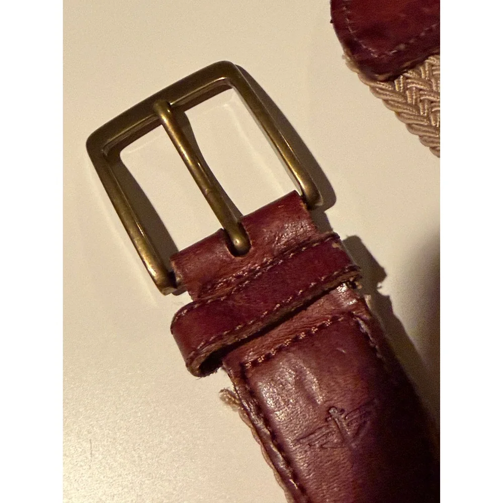 Dockers Mens Braided‎ Stretch Belt Khaki Tan Brown Leather Trim Size 40 11DK0323